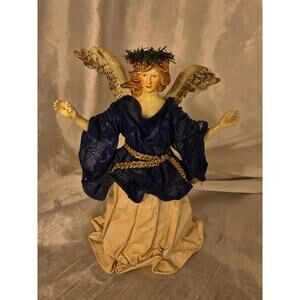 Vintage Golden and Royal Blue Paper Mache Angle Tree Topper